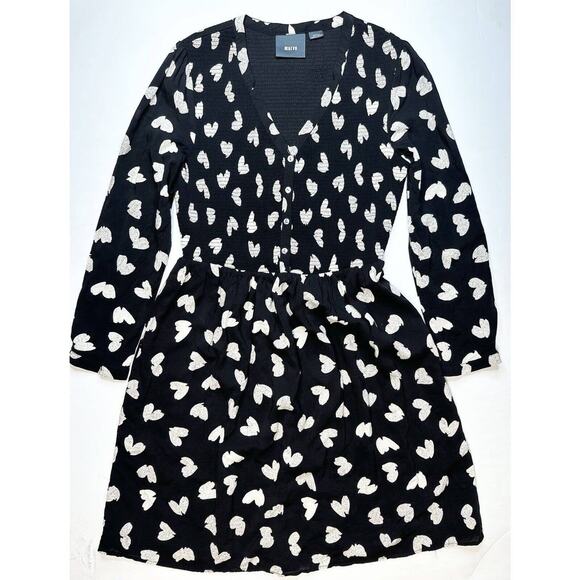 Anthropologie Maeve Banet Smocked Heart Dress Womens Small Black Lined Sheer - Picture 2 of 15